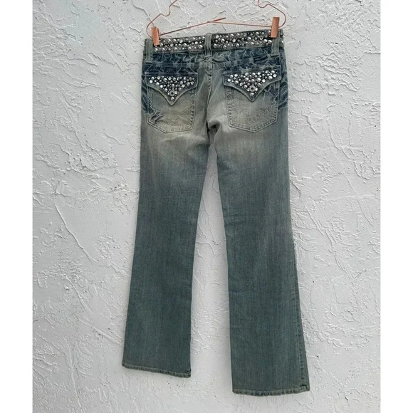 Miss Me Womens Rhinestone Mid Rise Boot Cut Denim Jeans Light Blue Sz 28 - Picture 2 of 16